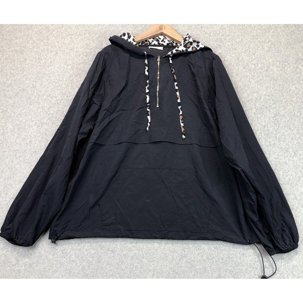 And The Why Womens Windbreaker Hoodie Black Long Sleeve Pullover Oversized M